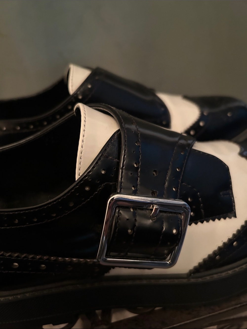 Marc Fisher Remona Black and White Monk Strap Brogue Oxfords - Picture 6 of 7
